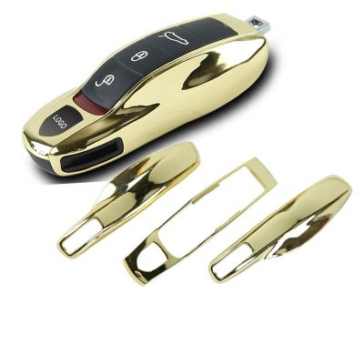 Mirror Gold Car Fob Remote Key Case Key Cover Key Shell Replace for Porsche 911 Carrera Panamera Boxster Cayman Cayenne Macan