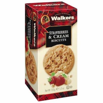 ขนมอร่อย เคี้ยวเพลิน🔹 (x1) บิสกิตครีมและสตรอว์เบอร์รี Walkers Strawberries &amp; Cream Biscuits 150g.🔹
