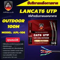 สาย LAN CAT6 UTP CABLE ยาว 100 M. ใช้งานภายนอก ยี่ห้อ Apollo APL 106 สำหรับภายนอก/ภายในอาคาร สายสีดำ