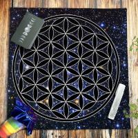 Mandala Flower Of Life Tarot Tablecloth Velvet Altar Cloth Pagan Witchcraft Divination Oracle Card Pads Galaxy Black and Gold