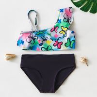 【JH】 New 2022 Swimwear 3 10Y Swimsuit pieces Kids Set Ruffle style Children bathing suit