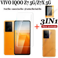 3 In 1) สำหรับ VIVO IQOO Z7 5G /Vivo IQOO Z7X 5G ฟิล์มปกป้องหน้าจอกระจกนิรภัยใสคลุมทั้งหมด + ฟิล์มเลนส์กล้อง + ฟิล์มหลังคาร์บอนไฟเบอร์