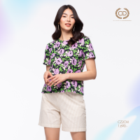 เสื้อผู้หญิง C&amp;D Blouse เสื้อเบลาส์ คอกลม แขนสั้น เนื้อผ้าคอตตอน พิมพ์ลาย Botanical (CZ2OVI)