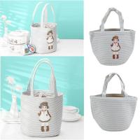 [Chinatera] Vintage Cute Doll Lunch Bag Portable Insulation Canvas Waterproof Kids Food Box(Green)