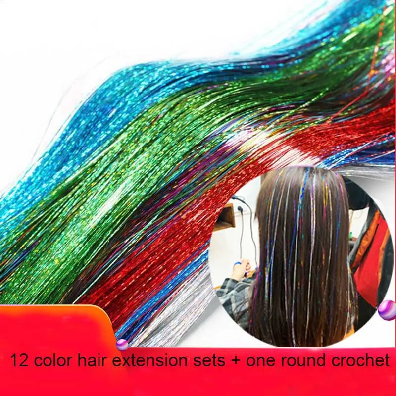 Hair Tinsel Strands Kit, Tinsel Hair Extensions, Fairy Hair Tinsel Kit for  Women Girls with Tools (12 Colors) | Lazada