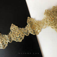 YARD GOLD Sequins ประดับด้วยลูกปัดตาข่ายลูกไม้ Trims Applique ตัดหรูหราเย็บปักถักร้อยลูกไม้ผ้าสำหรับงานแต่งงานชุดอุปกรณ์เสริม 10 ซม-sdgerte