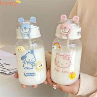 LANZEONT คุโรมิ ขวดน้ำพร้อมหลอด Cinnamoroll อะนิเมะ ขวดน้ำการ์ตูนอะนิเมะ แบบพกพาได้ กันรั่วซึม แก้วน้ำดื่มแก้ว เด็กนักเรียนชายหญิง