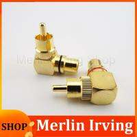 Merlin Irving Shop 2pcs Brass Gold Plated RCA Right Angle Male To Female Connector 90 Degree Plug Adapters L type F TO M Audio Connectors