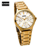 Velashop นาฬิกาผู้หญิงคาสิโอ Casio Standard สายสแตนเลสส สีทองหน้าปัดขาว รุ่น LTP-V300G-7AUDF, LTP-V300G-7A, LTP-V300G