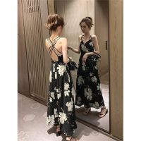 COD DSFGRDGHHHHH Summer New Korean Loose Medium long floral Backless sexy Sling dress Female Vacation Big swing Dress