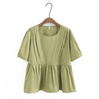 【มีไซส์ใหญ่】Plus Size XL-4XL Womens Short Sleeve Elegant Summer Blouses Ladies Office-wear Black Green Tops