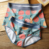 Cartoon friut print green couple underwear high quality fashion modal cotton pair underpants men boxers women brief