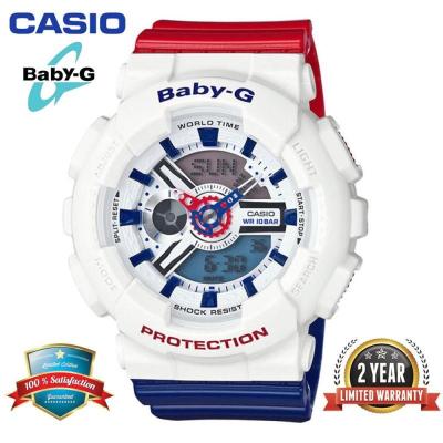 (พร้อมสต็อก) Original Baby G BA-110TR-7A ผู้หญิงนาฬิกากีฬา200M กันน้ำกันกระแทกและกันน้ำโลกไฟ LED ข้อมือ BA110/BA-110สีขาวสีฟ้าสีแดง