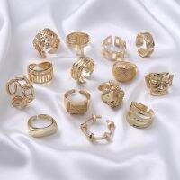 [COD] European and hot selling womens all-match hand Copper-plated real gold wide-brimmed design open ring Adjustable