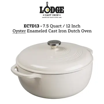 Lodge EC6D13 6 Qt. Oyster White Enameled Cast Iron Dutch Oven