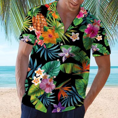 เสื้อเสื้อเชิ้ตแขนสั้นเสื้อเชิ้ตฮาวายแฟชั่นชายหาด Aloha ไซส์ใหญ่ลำลองสำหรับผู้ชาย