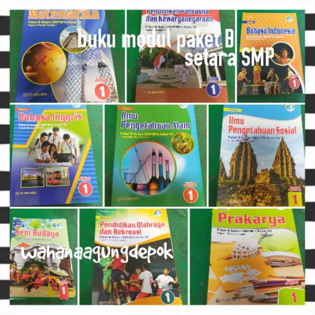 Satu paket buku modul paket B setara dengan SMP/Mts jilid 1 penerbit ...