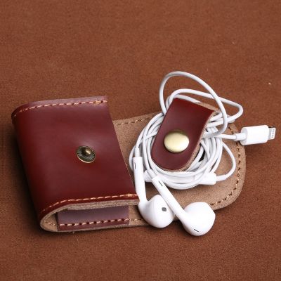 Mini Leather Earphone Bag Portable Headphone Vintage Storage Case