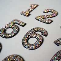 Rainbow Rhinestone 0-9 Number Arabic Numerals Sew Iron On Patch Badge Bag Hat Jeans Jackets Clothes DIY Applique Craft  Furniture Protectors  Replacem