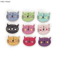 30pcs 2 Hole Mixed Cat Cartoon Wood Buttons Clothing Sewing Scrapbooking Home Decor 29x22mm Haberdashery