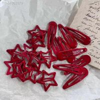 ◊ 10 Pcs/Lot New Red Star Snap Clip For Girl Waterdrop Barrettes Black Hairpin Women Silver Hair Clip Accessories