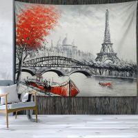 【cw】 Eiffel Tower oil painting tapestry wall decoration hippies bohemian curtains picnic mats beach towels bed sheets ！