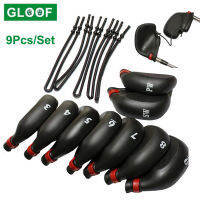 9PcsSet Golf Iron Club Head Covers Protectors with String Black PVC Wedge Putter Headcovers