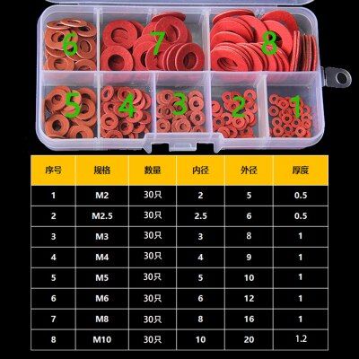 High temperature resistant insulating red steel paper flat washer red paper screw gasket set round M3M4M5M6M8M10M12 Nails  Screws Fasteners