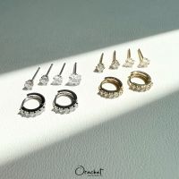 Clare hoop 14k - Single blink 14k 3 mm. SQ - 3 mm. CC earrings set. (เซ็ตต่างหู 6 ชิ้น งานชุบ 14k สวยทน โดนน้ำหอมได้)