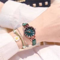 【Hot Sale】 female simple temperament student Korean version of the classic retro Mori belt exquisite emerald dial