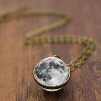 Earth Moon Planet Glass Ball Noctilucent Pendant Necklace Double-sided Luminescent Galaxy Nebula Cosmic Choker Jewelry for Women