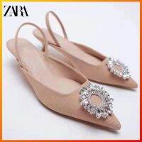 CODhuanglan212 ZARA Rhinestone Round Buckle Point Toe Shallow Mouth Working Womens Shoes