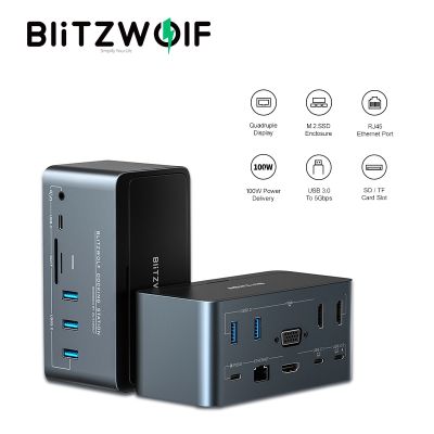 BW-TH13 BlitzWolf 18-In-1 USB C แท่นวางมือถือแล็ปท็อปอุปกรณ์เสริมคอมพิวเตอร์ส่วนบุคคลอุปกรณ์เสริม Extensor USB Hub-C SD/ช่องทีเอฟ Feona