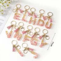 Personalized Originality Pink 26 English Letter Pendant for Car Keychain Woman Hairball Keyring Bag Pendants KeyChains Accessory