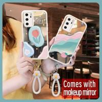 Anti drop airbag Makeup mirror Phone Case For Huawei P40 Mirror surface texture tulip literature Liquid silicone lovely