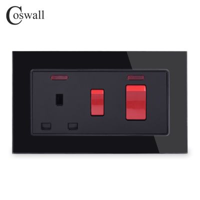 hot！【DT】 COSWALL 45A Wall Cooker   13A Switched Socket With 3x6 Size Tempered Glass Panel