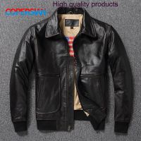 Men’s 2023 Top layer Genuine Leather Jacket Military Pilot Jackets Air Force A2 Lapel Retro Rub Color Tooling Short Large Coat