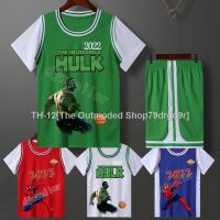 ♂ Marvel Spiderman Kid Jerseys Breathable Hulk Boy Basketball Outfits Summer Girl Training Sportswear Fashion T-Shirt Shorts Set Gift