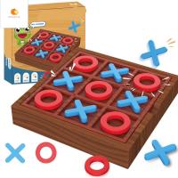 OPHOKJK เอบีเอสเอบีเอส บอร์ดตกแต่ง Tick Tac Toe หมากรุก XO ทำจากไม้ เกมกระดานตาราง ตลกๆ สี่เหลี่ยมสี่เหลี่ยม ผู้ใหญ่และผู้ใหญ่