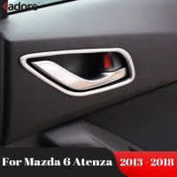 “:{》} ขอบฝาครอบมื่อจับประตูด้านในรถยนต์สำหรับ Mazda 6 Atenza 2013 2014 2015 2016 2017 2018อุปกรณ์ตกแต่งภายในตกแต่งด้าน