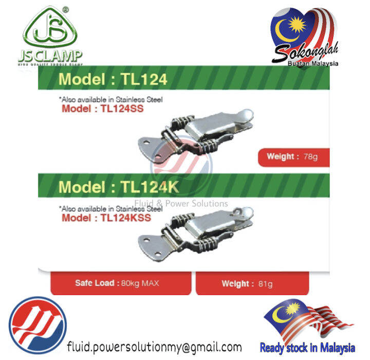 JS Toggle Link Clamp TL124 & TL124SS Series Maximum Safe Load 80kg