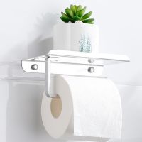 Toilet Paper Holder Shelf with Tray Bathroom Accessories Kitchen Wall Hanging Punch-Free Aluminum Alloy Toilet Paper Roll Holder