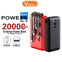 แบตเตอรี่สำรอง มีสายในตัว 20000mAh Viaking รุ่น XGB018 เก็บสายได้ ไม่ต้องพกสาย Powerbank กระแสไฟชาร์จ 2.1Aพาวเวอร์แบงค์ แบตสำรองมือถือ