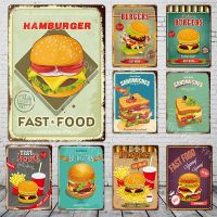 Lupeishop Fast Food Plaque โลหะ Vintage แฮมเบอร์เกอร์ป้ายดีบุกร้านอาหาร Wall Decor สำหรับห้องครัว Cafe Diner Bar Burger ป้ายโลหะ New