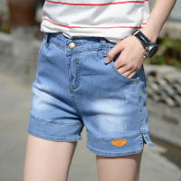 กางเกงขาสามส่วนหลวม Celana Pendek Denim ขากว้างขนาดใหญ่ใส่ได้พอดีกับเอวสูง