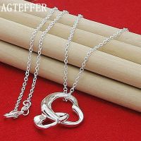 AGTEFFER 925 Sterling Silver 18 Inch Chain Double Heart Pendant Necklace For Women Wedding Engagement Fashion Charm Jewelry