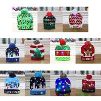 Led Christmas Hats Adult Children Kids Knitted Christmas Decorations Warm Beanie Christmas Glowing Colorful Hats Caps Santa K4M1