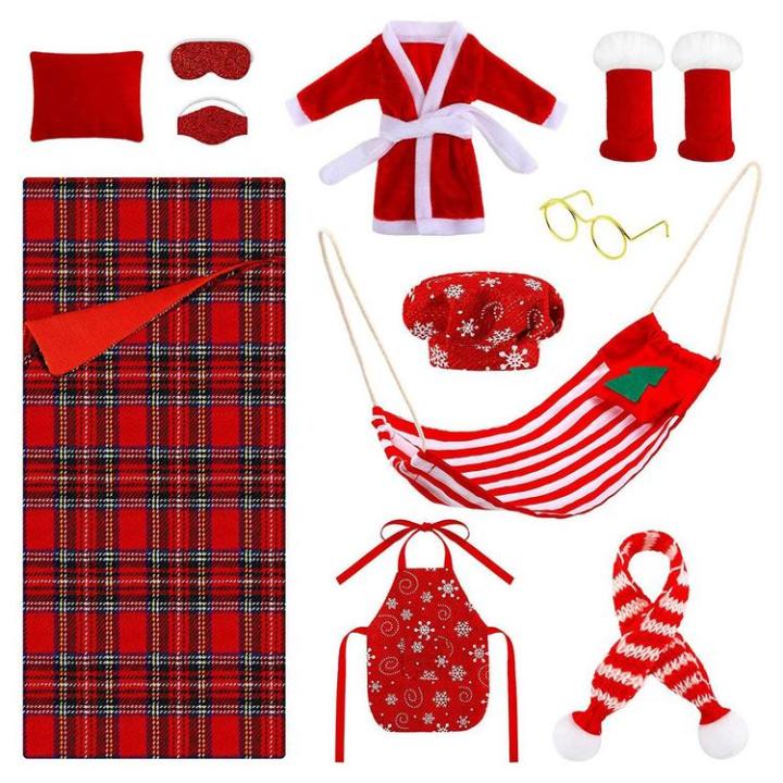 christmas-elf-doll-accessories-set-sleeping-bag-christmas-accessory-for-elf-doll-christmas-accessory-including-elf-hammock-bathrobe-apron-hat-scarf-glasses-etc-for-elf-doll-exceptional