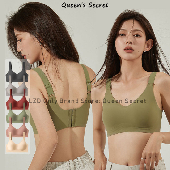 Queen's Secret】M-3XL wide shoulder straps gather push up bras, women  seamless full cup large cup underwear, ladies' no-wire sleep sports bra