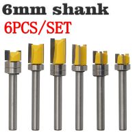 6pcs 6mm Shank Template Pattern Trim Hinge Mortising Router Bit Straight End Mill งานไม้ Trimmer ทําความสะอาด Flush Cutter Bit